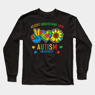 Accept Understand Love Autism Awareness Sunflower Long Sleeve T-Shirt